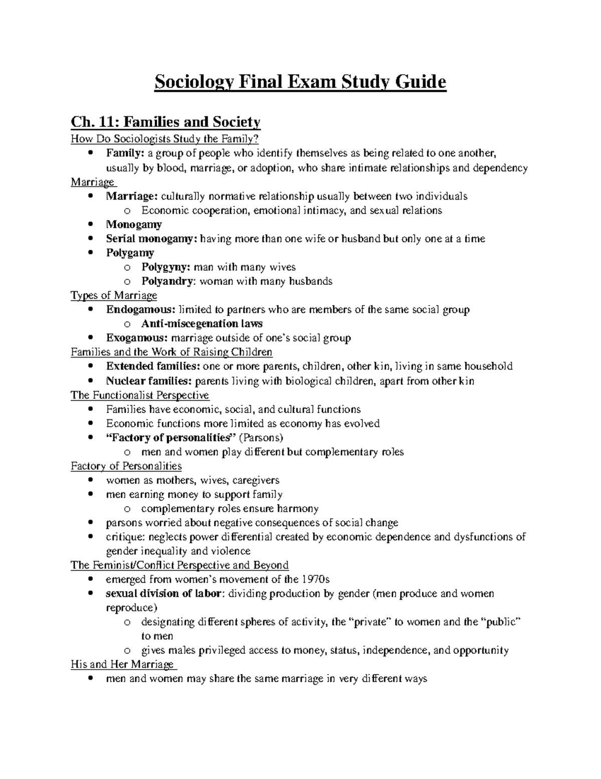 sociology final exam study guide