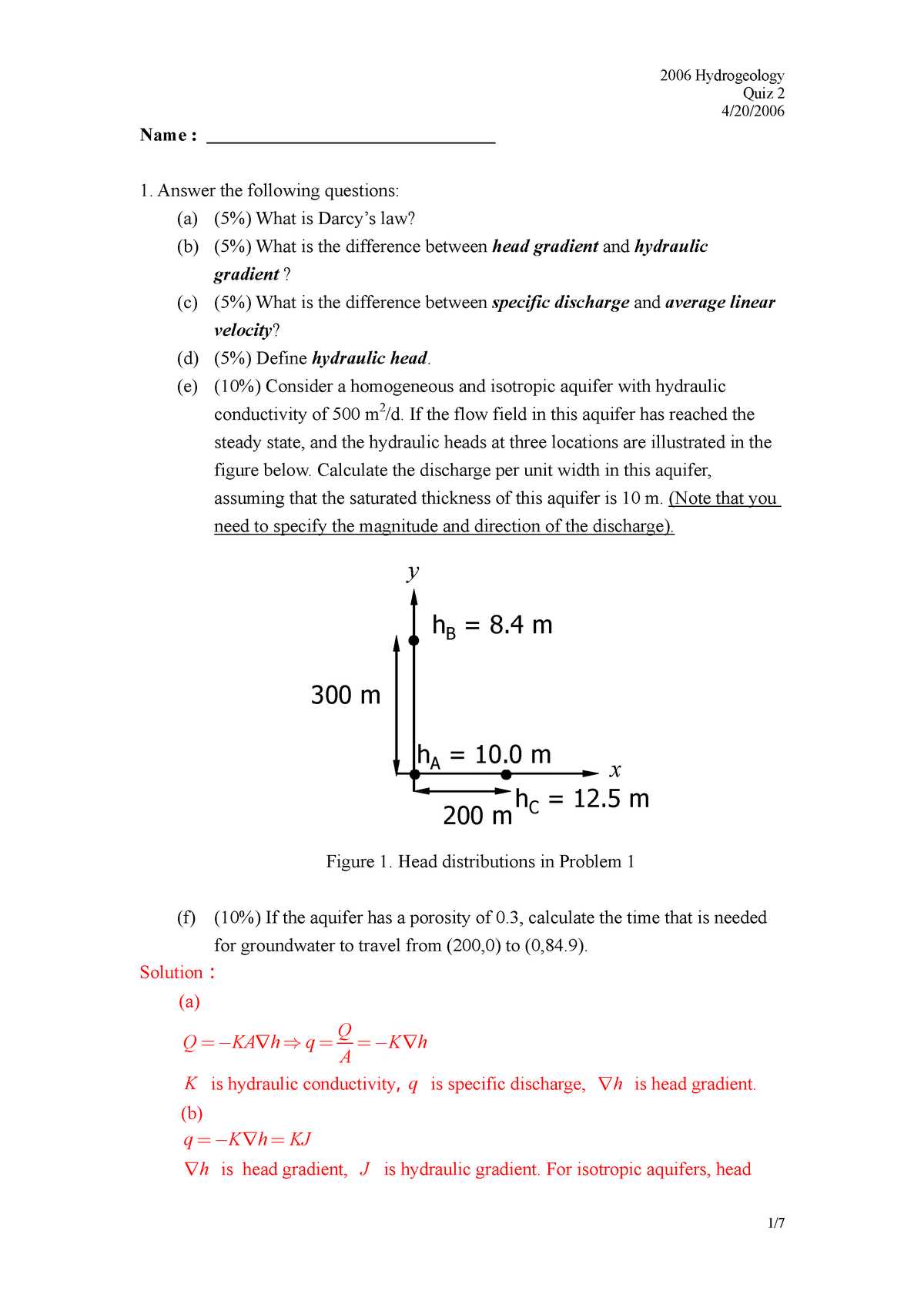 hydrogeology exam questions and answers