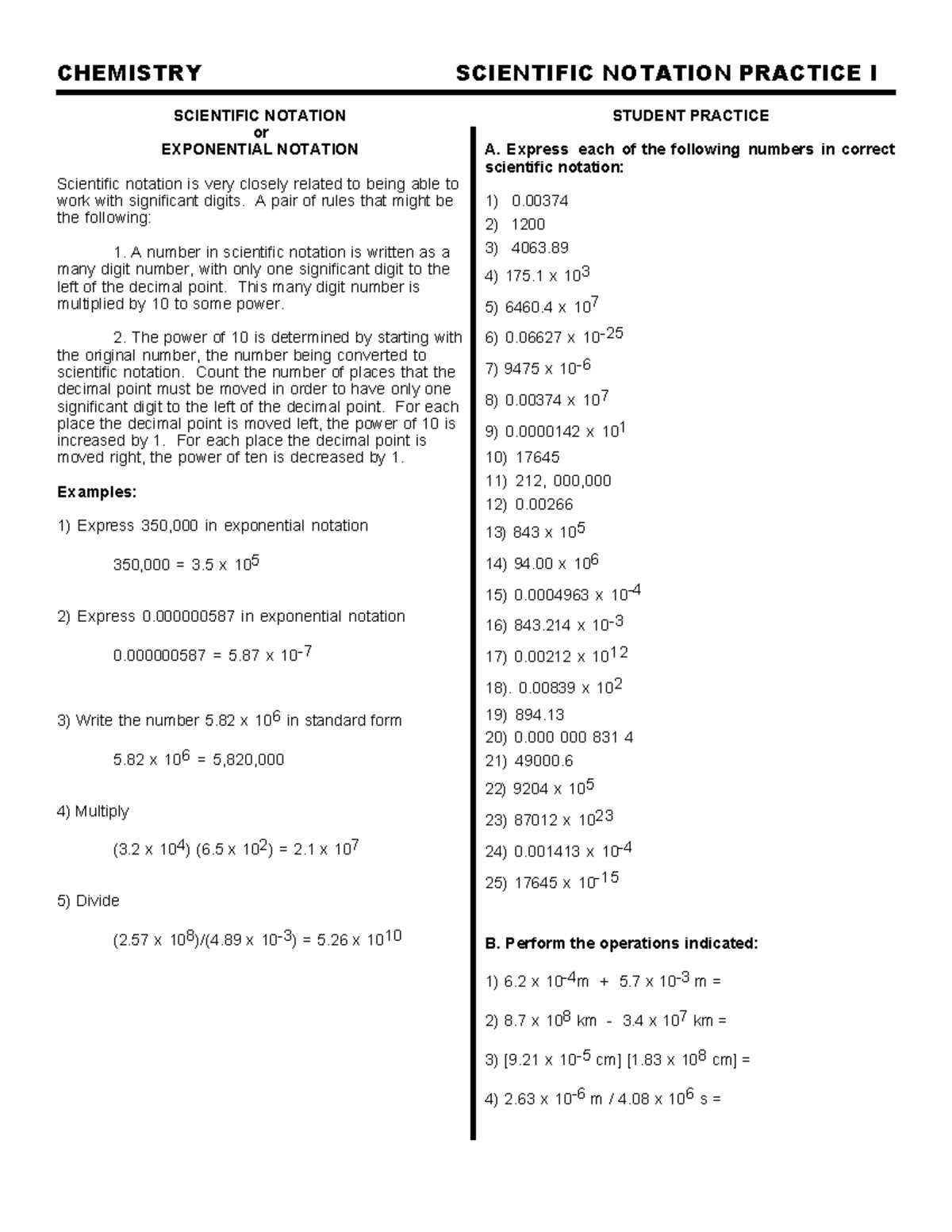 chemistry scientific notation worksheet answer key