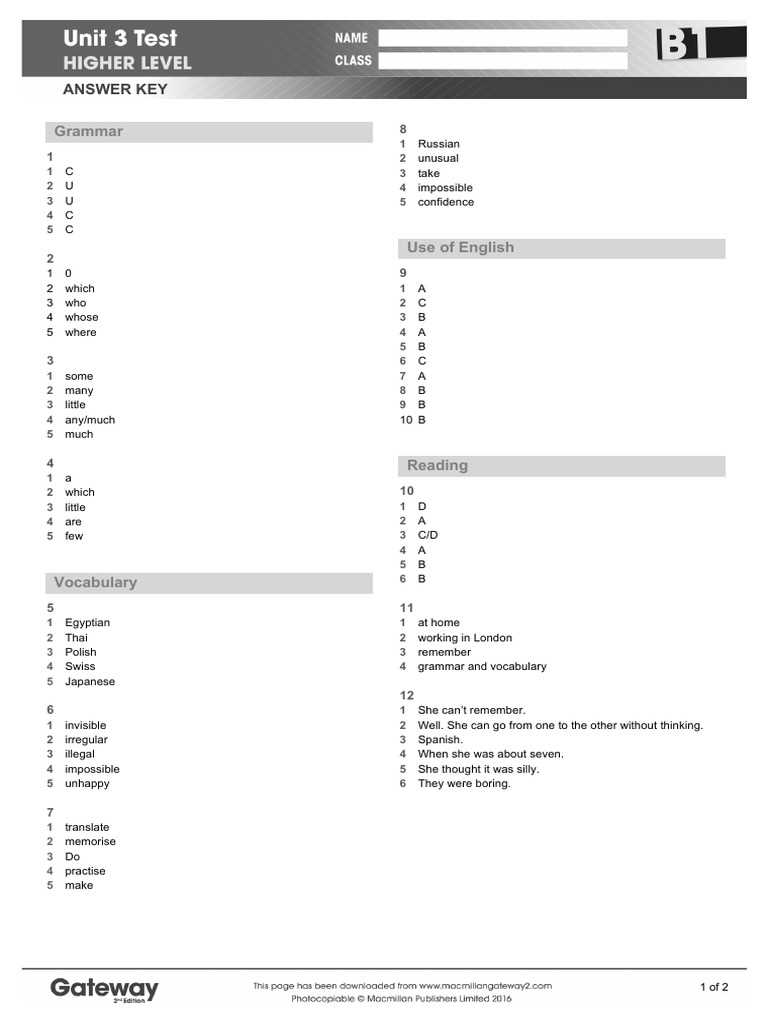 spanish 3 test answers