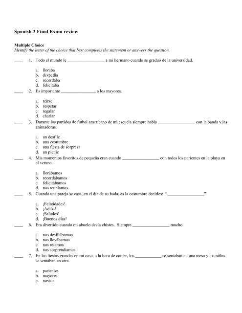 spanish final exam review