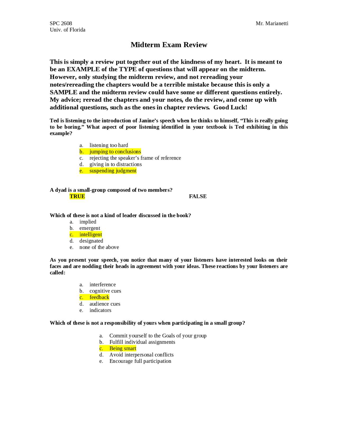 speech midterm exam answers