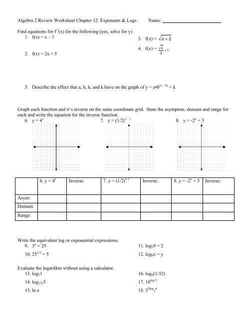 algebra 2 chapter 6 review answer key