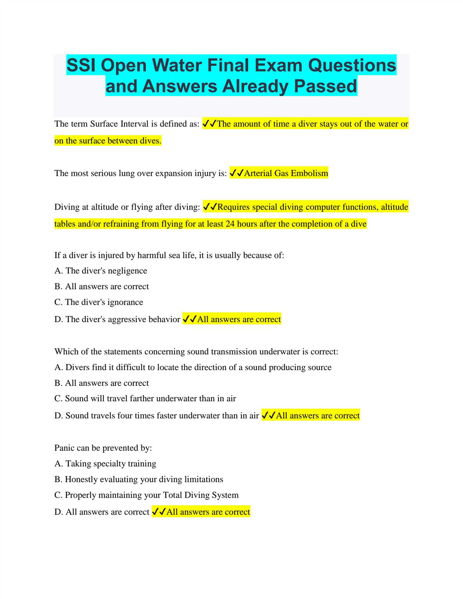 ssi open water final exam answers