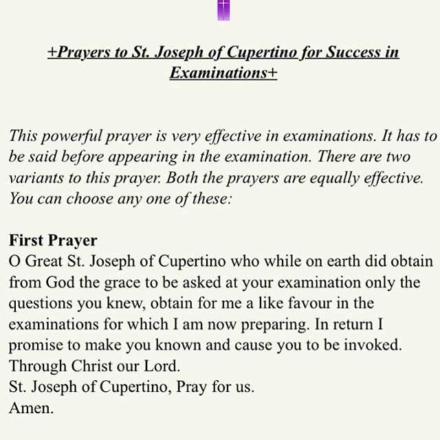 st joseph of cupertino exam prayer