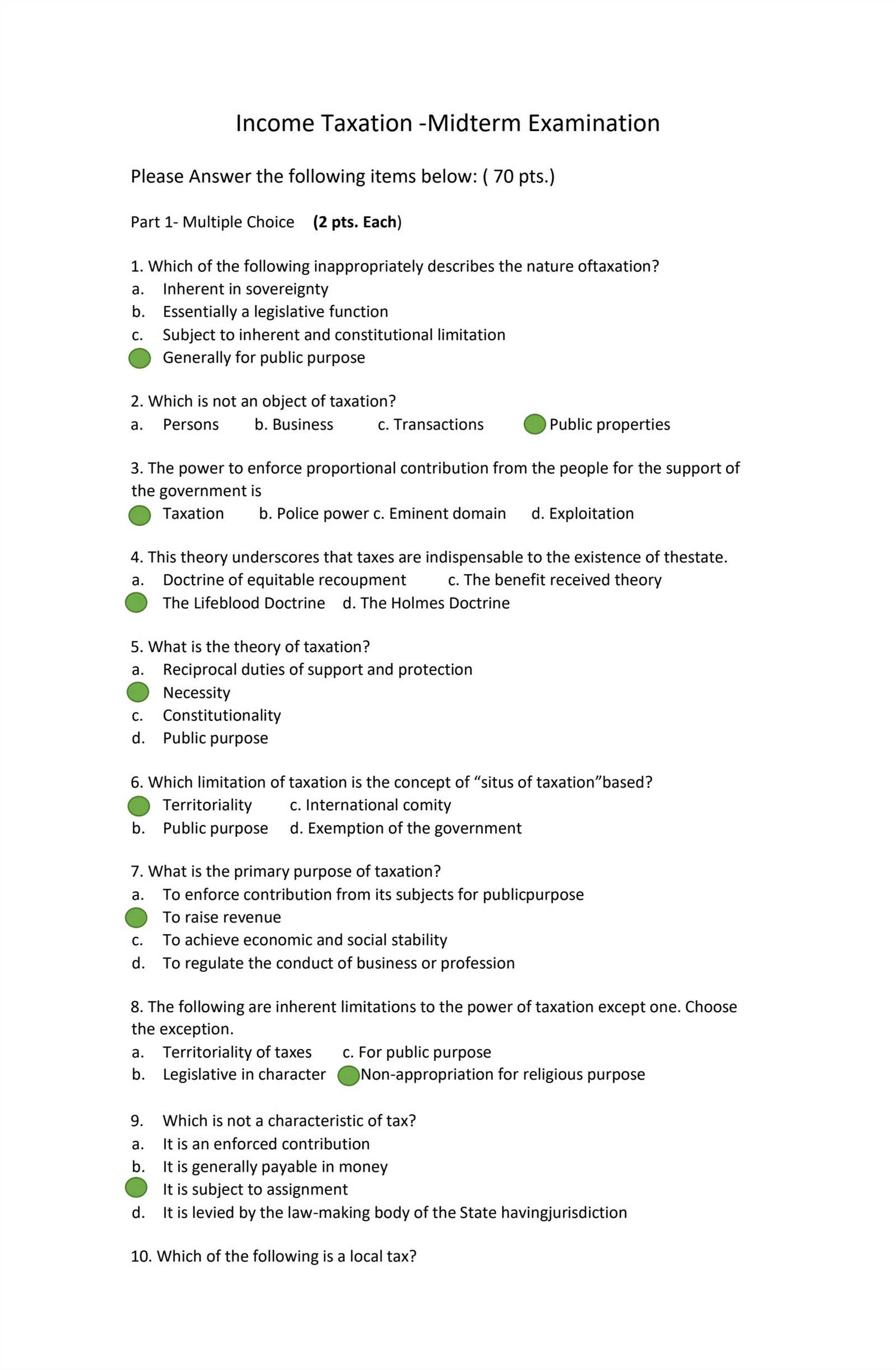 tax exam questions and answers