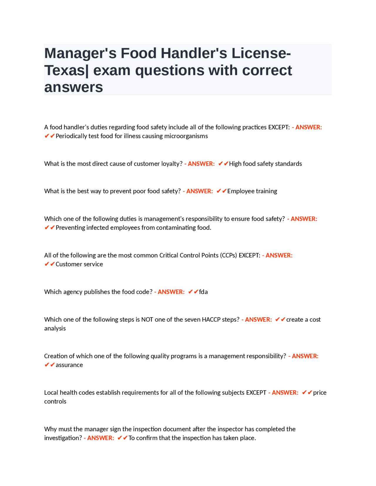 texas certified food manager exam answers