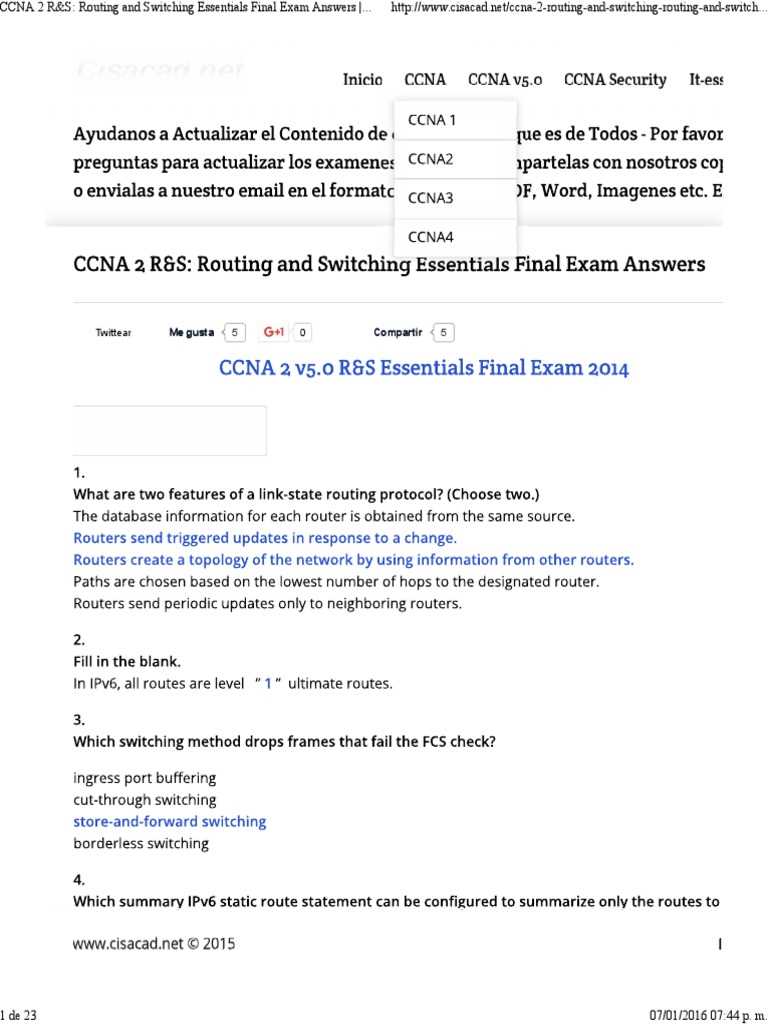 routing and switching essentials (version 5.0)   rse chapter 6 exam