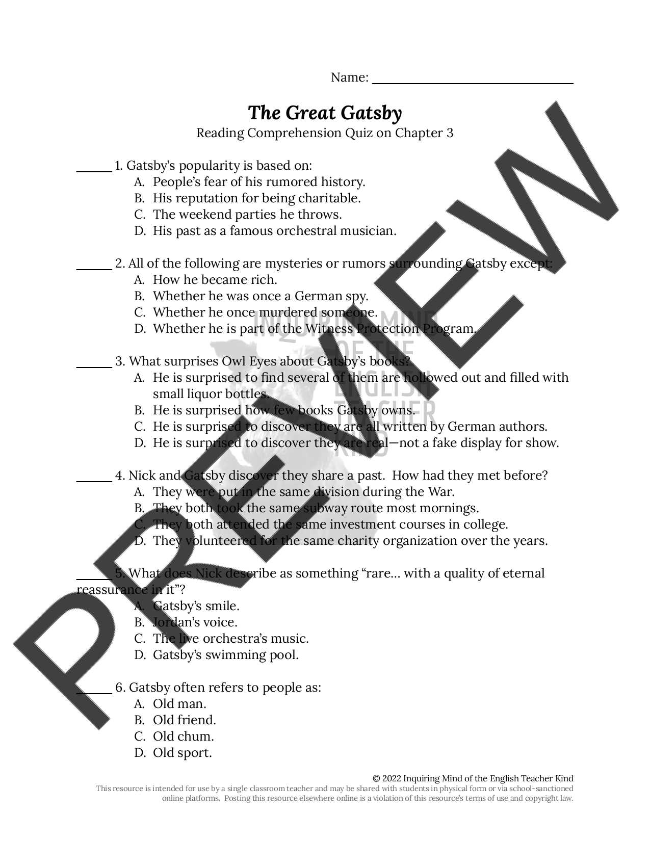 the great gatsby activity packet answers