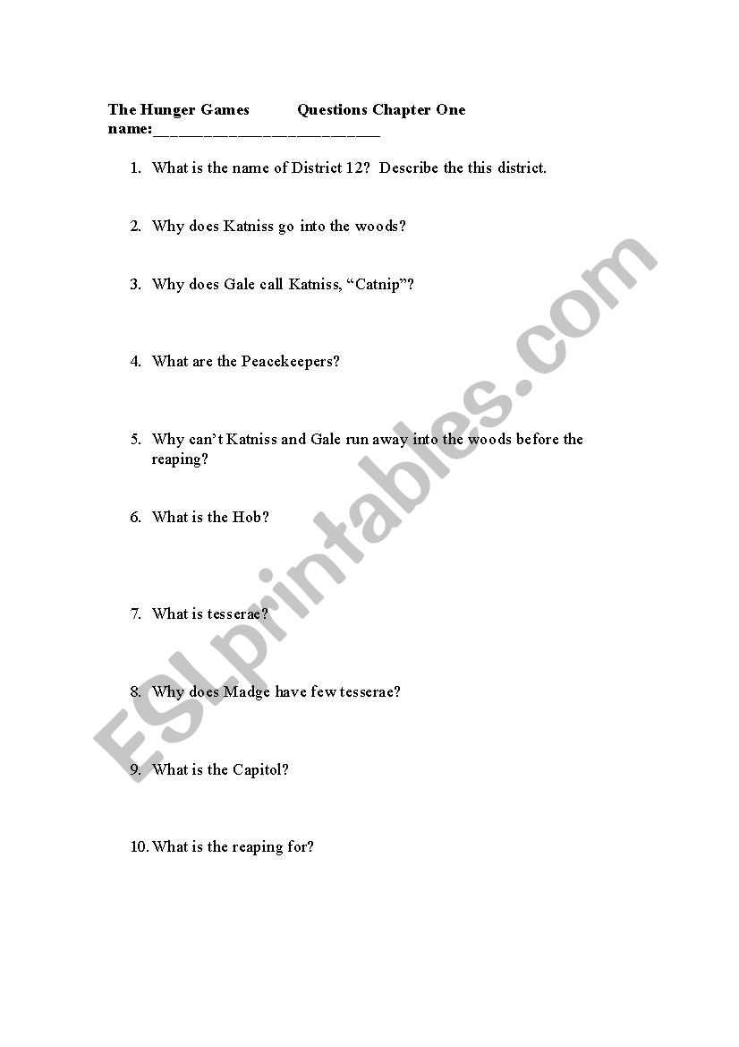 the hunger games questions and answers by chapter