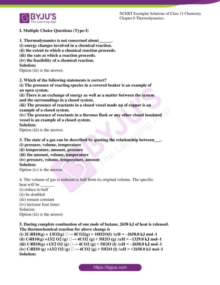 thermochemistry exam questions answers