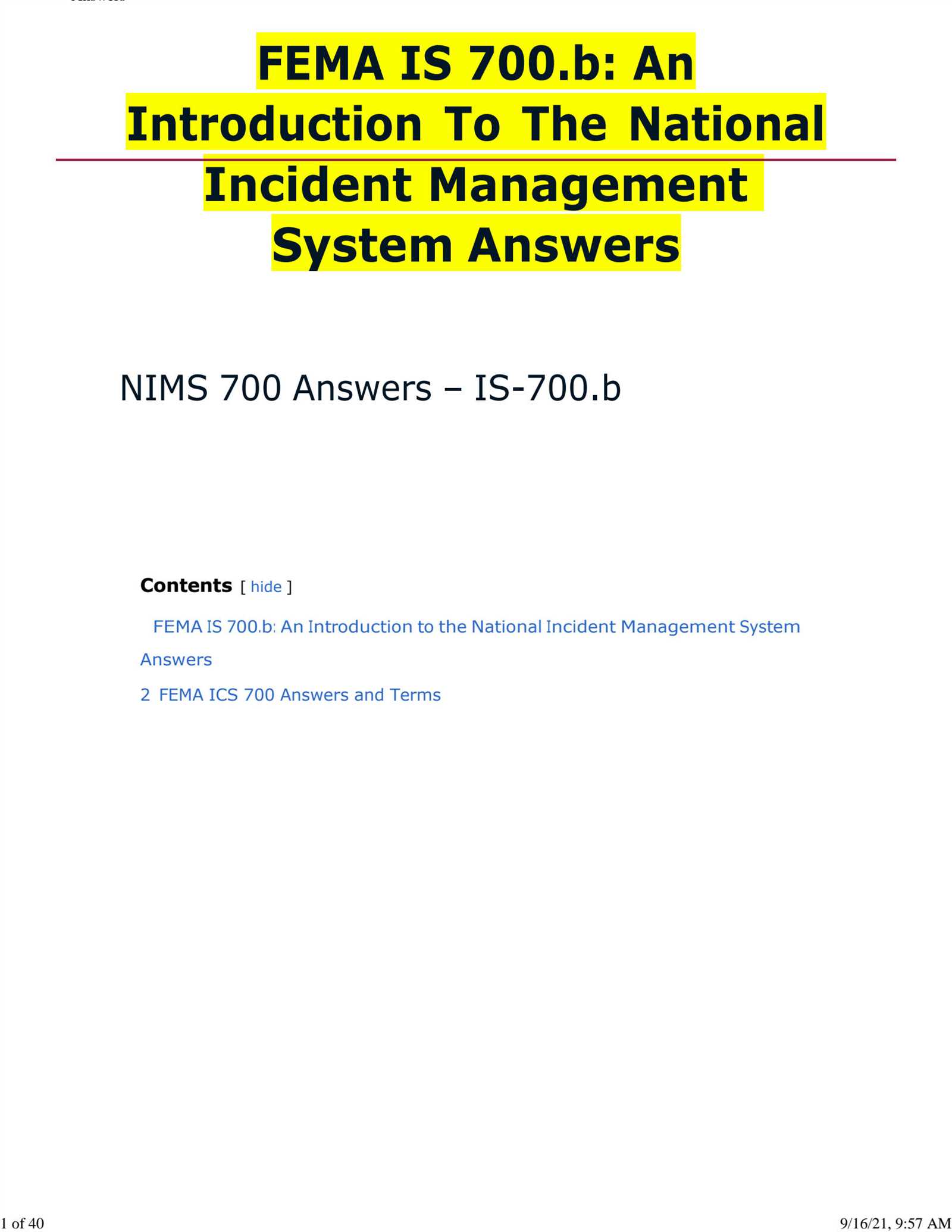 nims 700 final exam answers