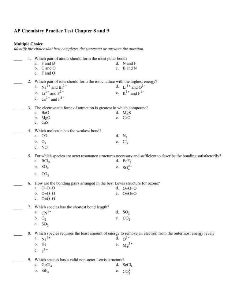 ap chemistry midterm practice test with answers