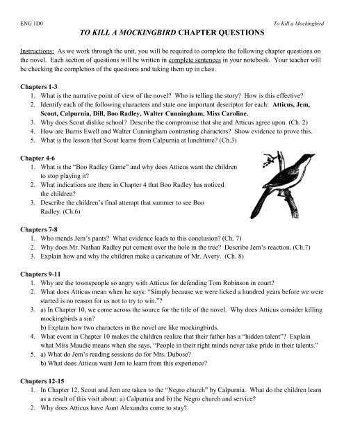 to kill a mockingbird final exam study questions answers