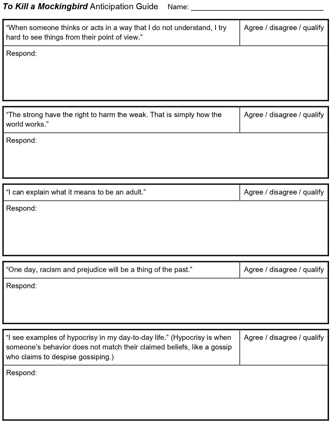 to kill a mockingbird unit exam answers