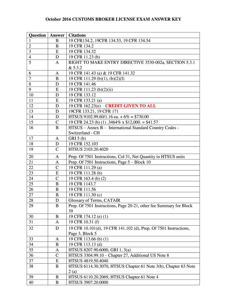 customs broker exam april 2016 answers