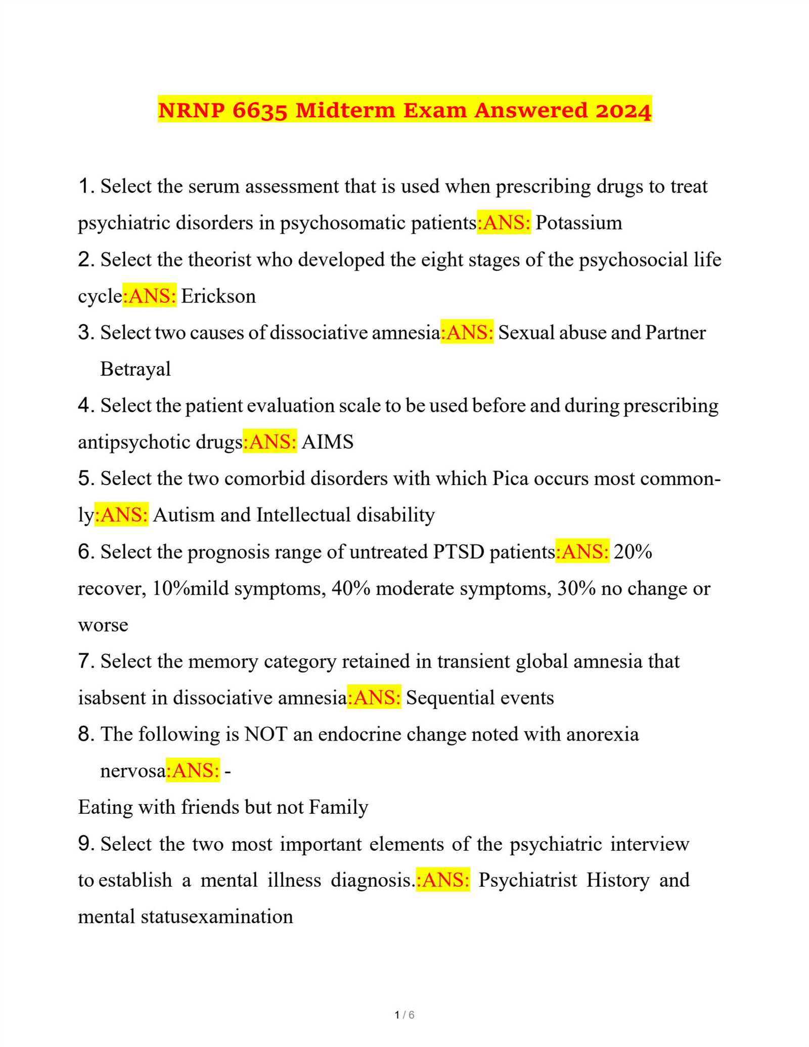 psychology midterm exam answers