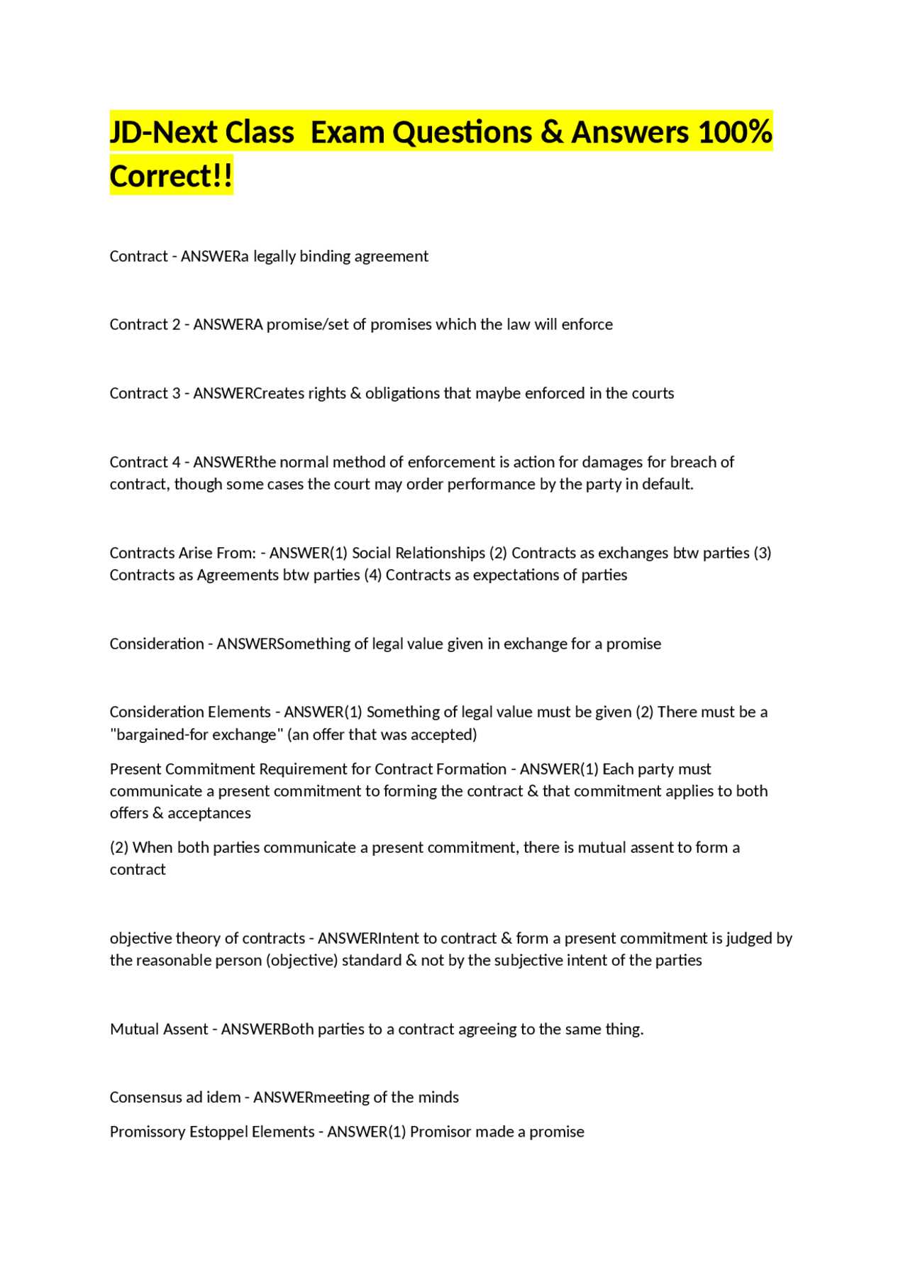 contract law exam model answers