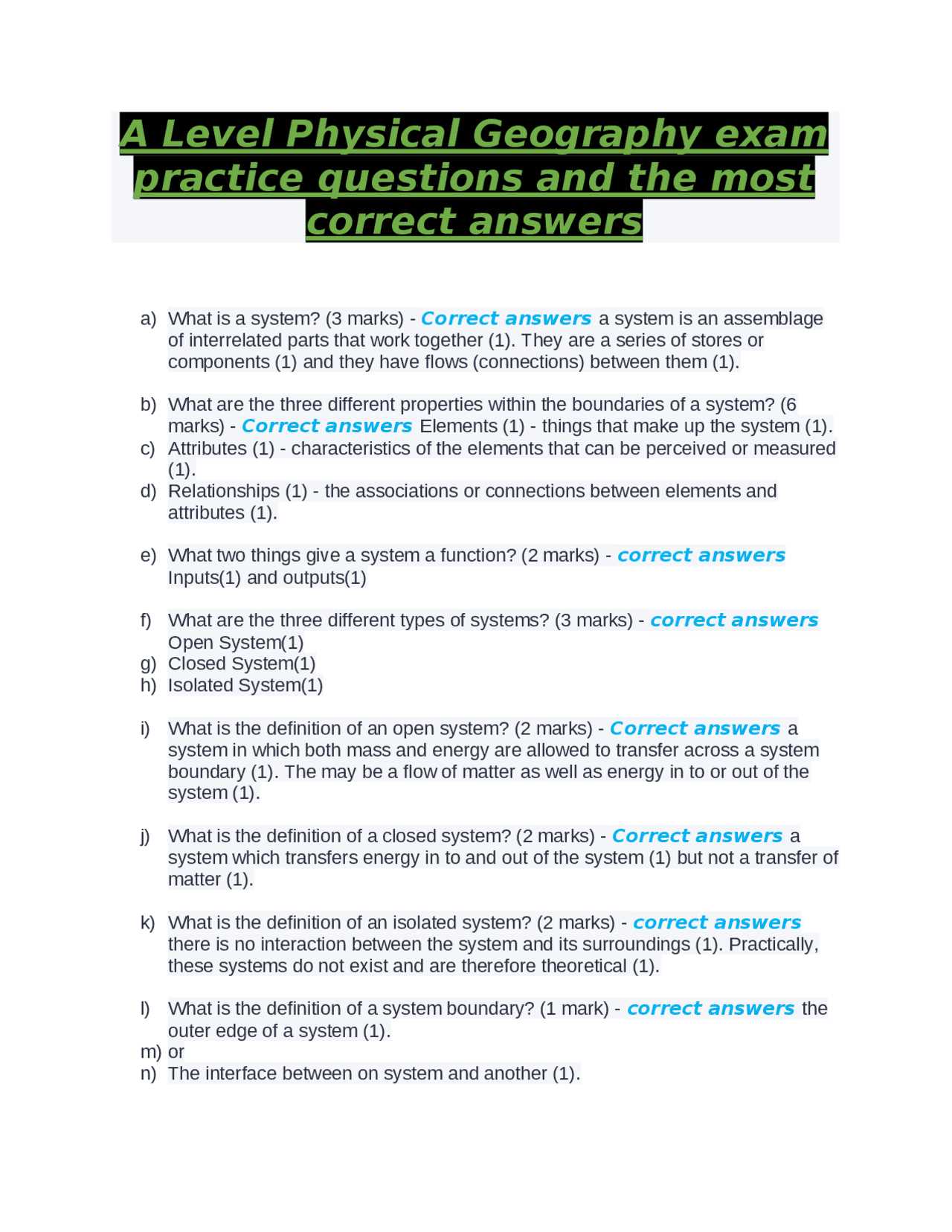 physical geography final exam answers