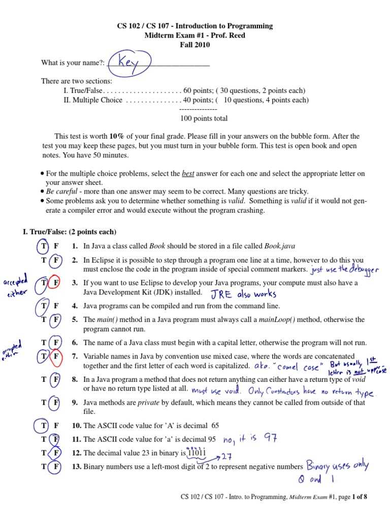 c++ midterm exam questions and answers