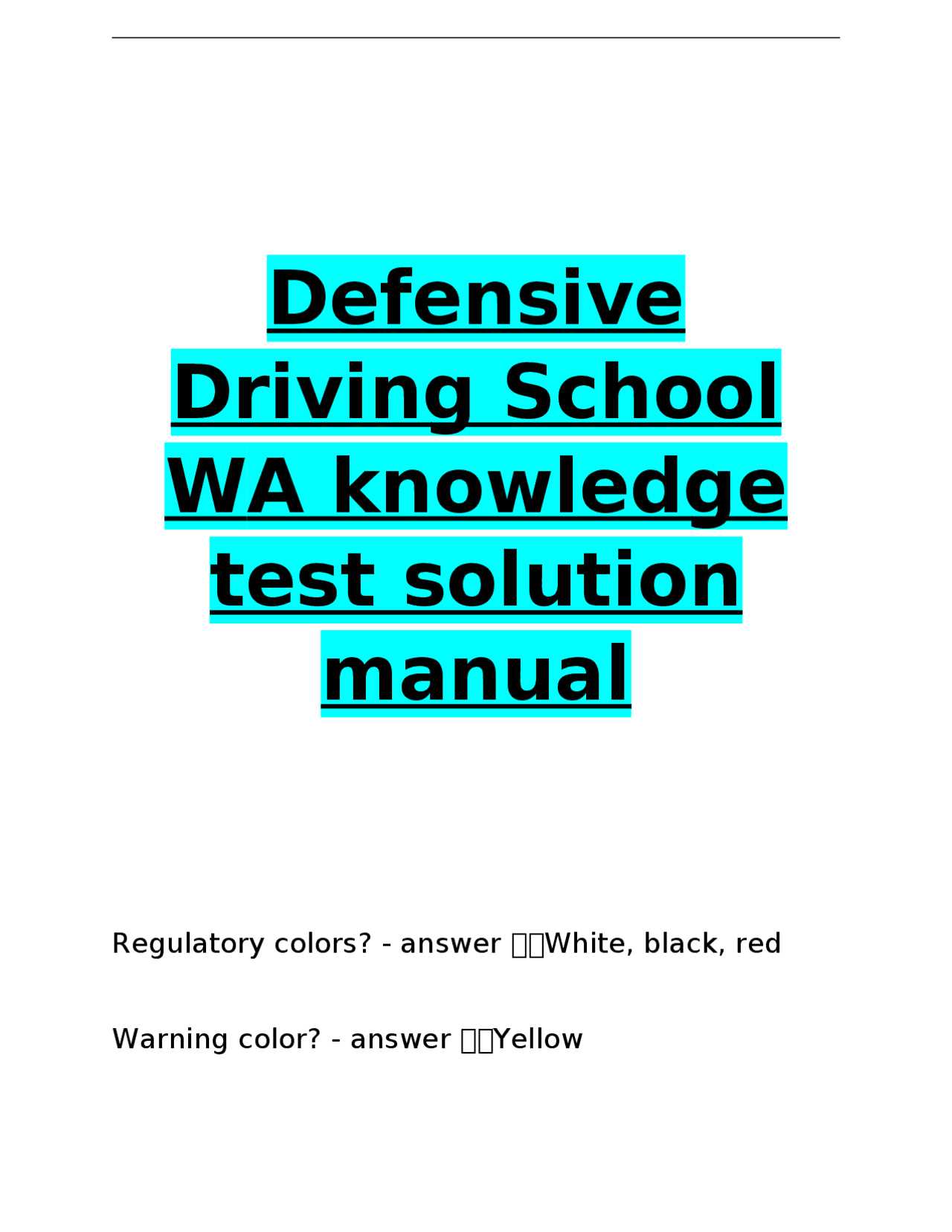 traffic school final exam answer key