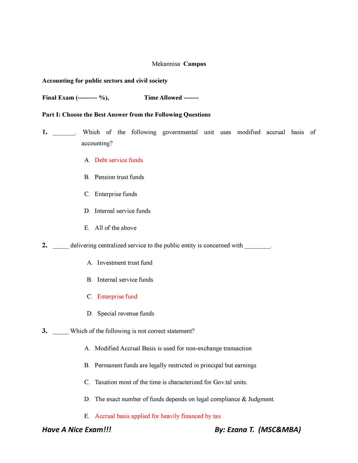 public sector accounting exam questions and answers