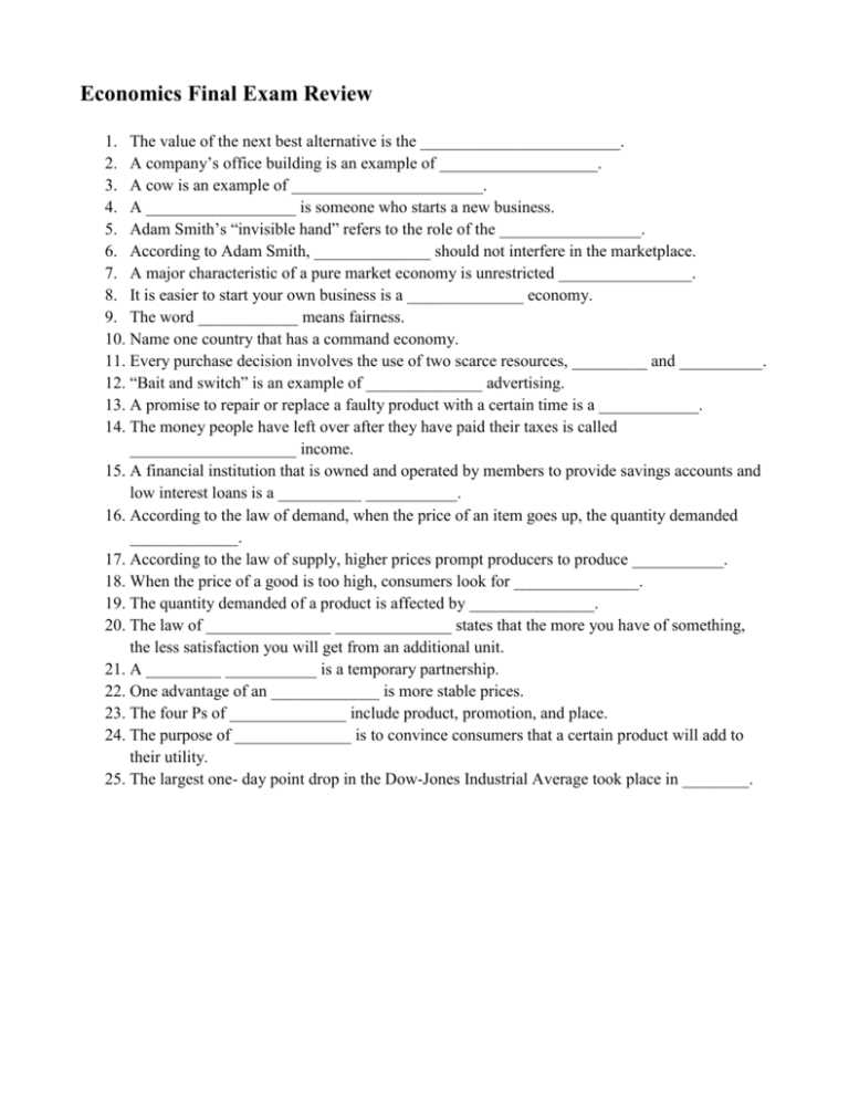 economics final exam review answer key