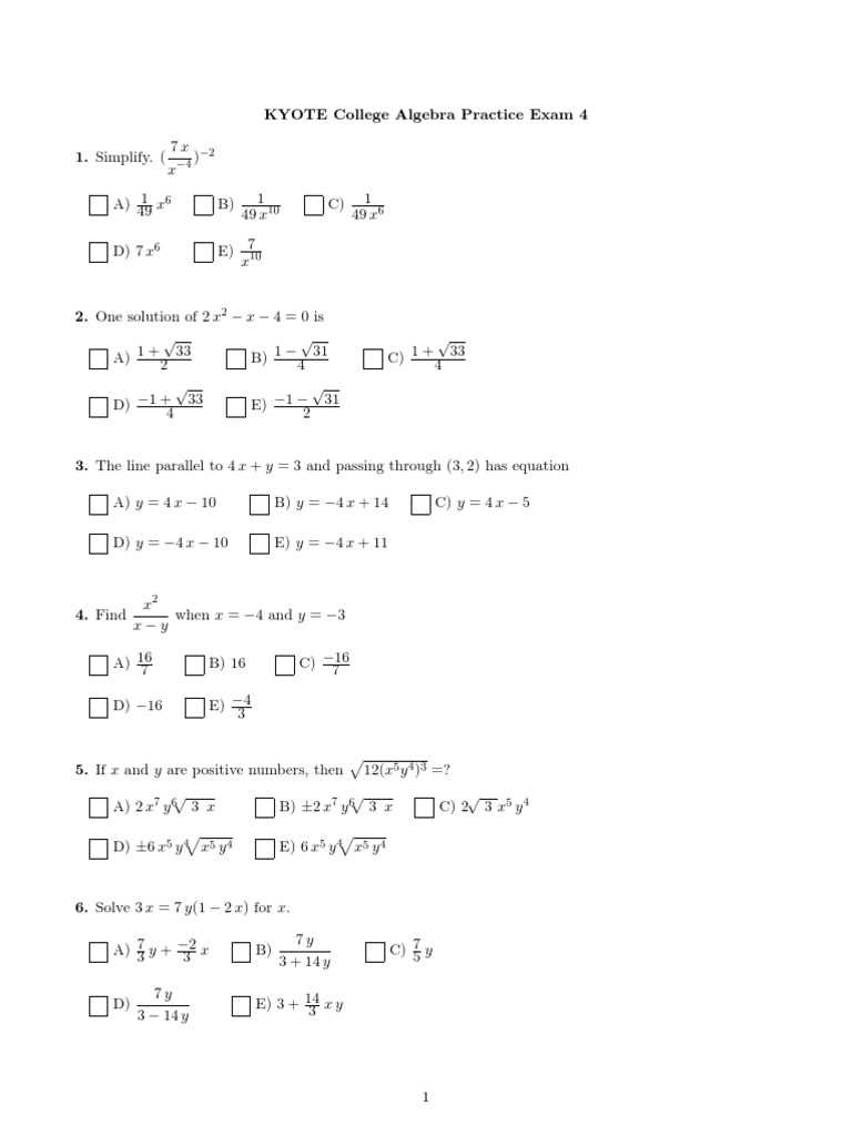 college algebra final exam answers