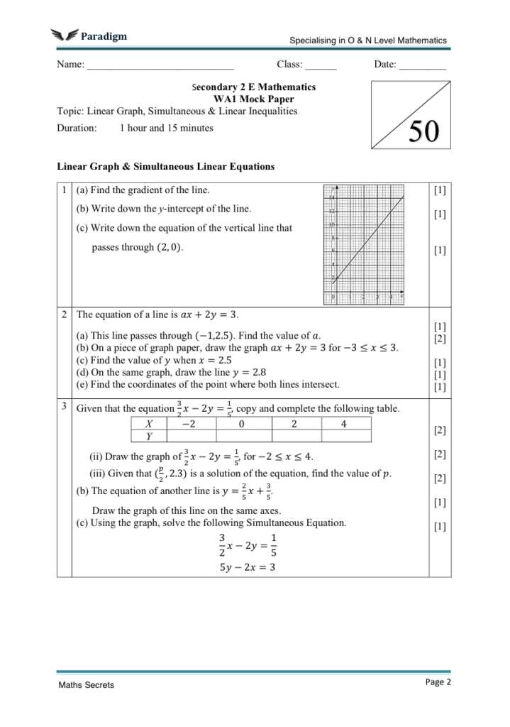 form 2 mathematics exam paper with answer