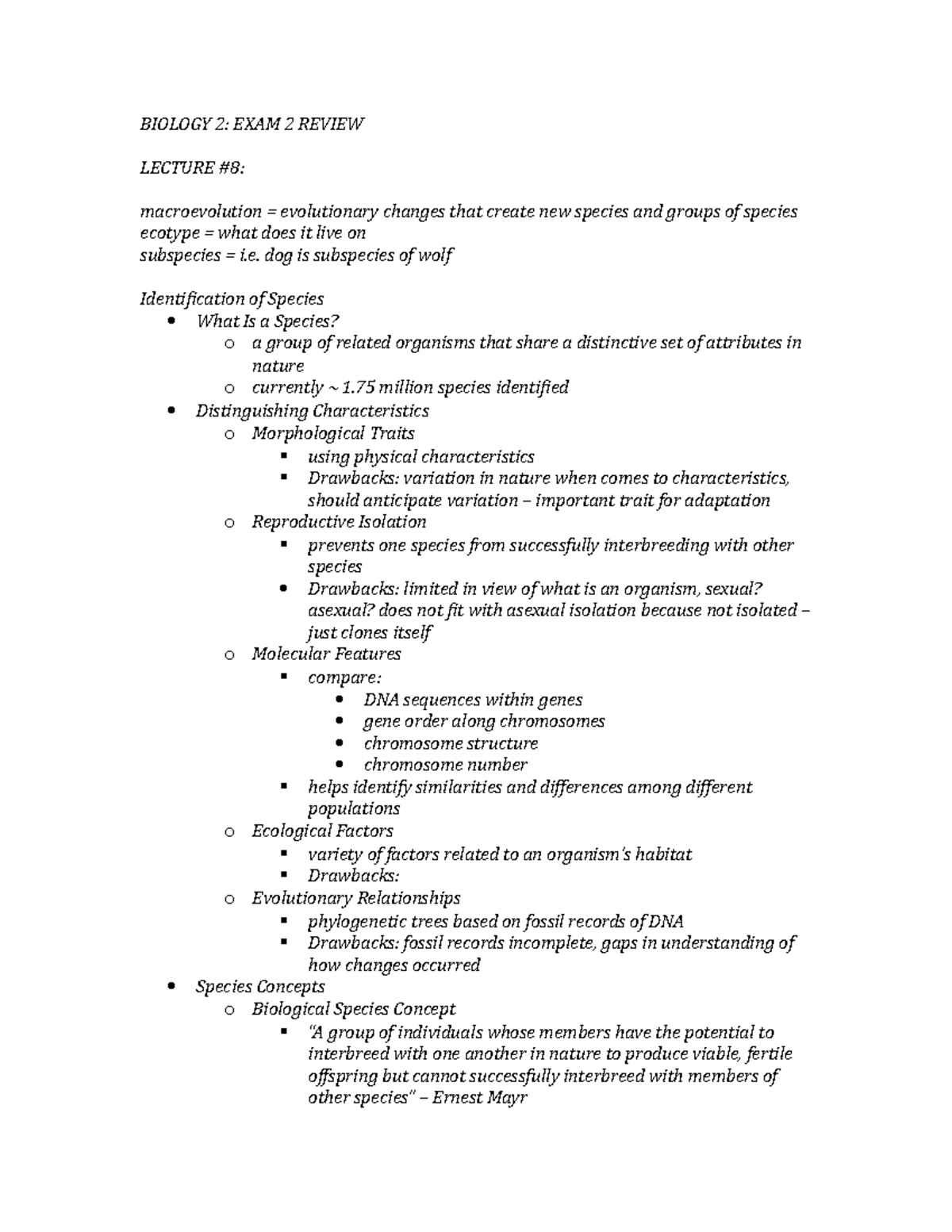 biology exam 2 answers