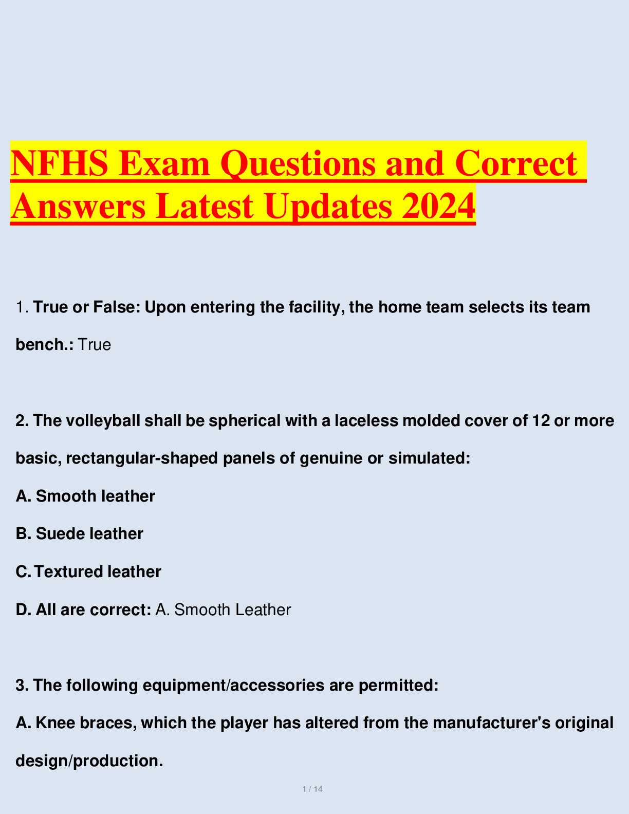 nfhs wrestling exam part 1 answers