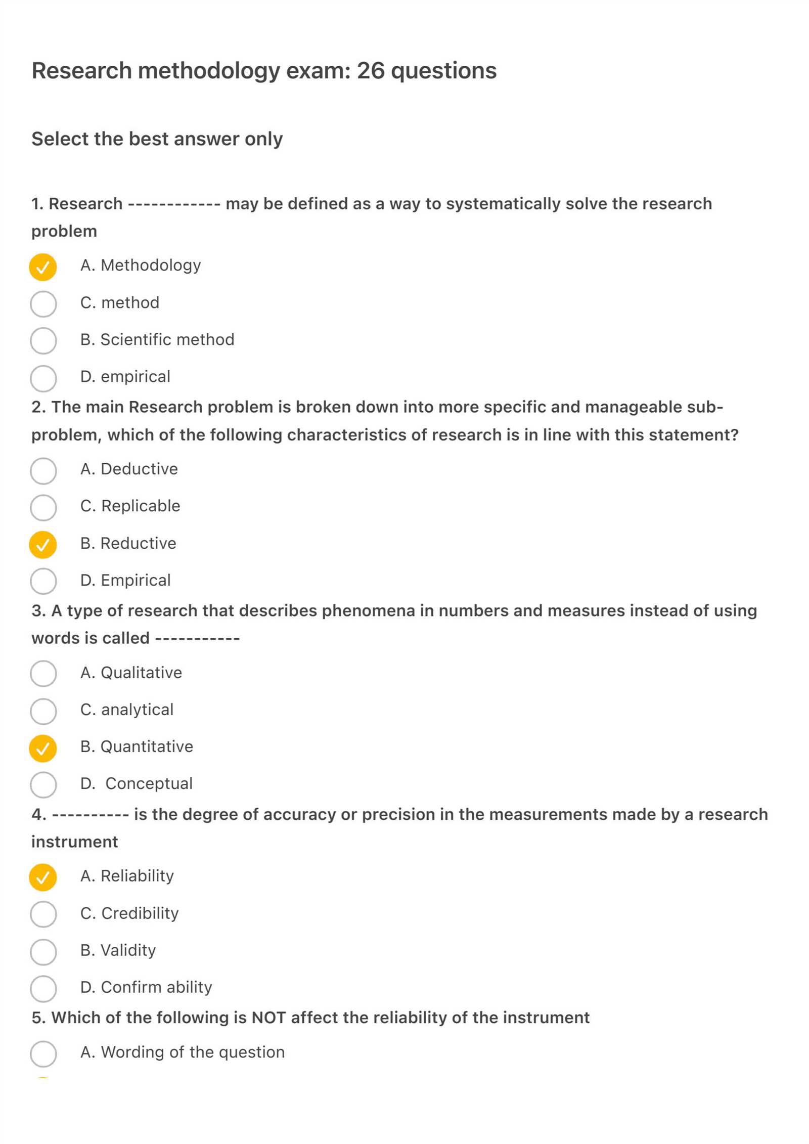 research method exam questions