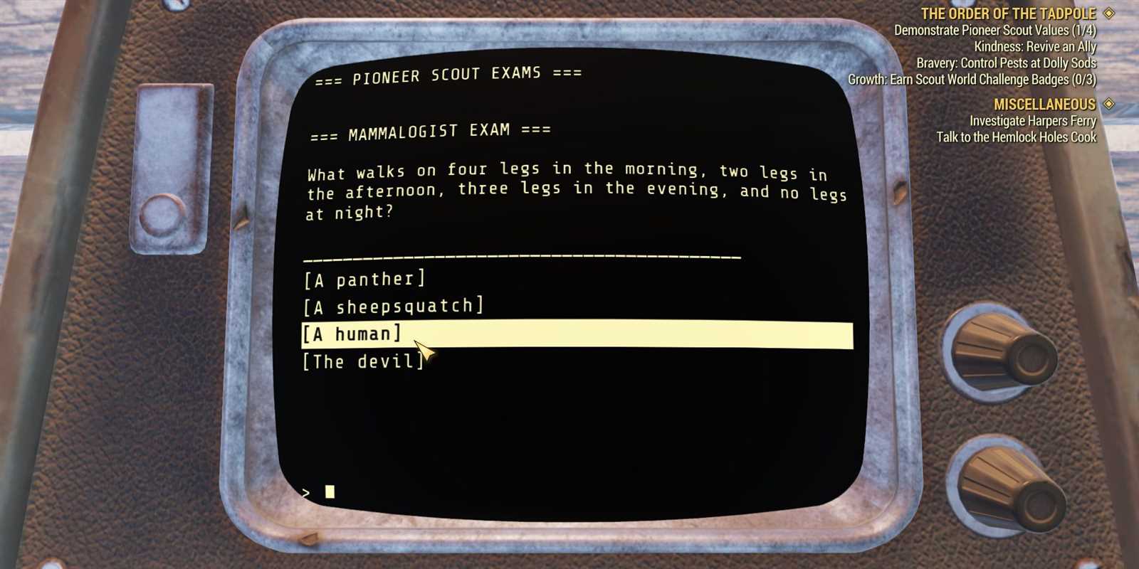 fallout 76 pioneer scout athlete exam answers