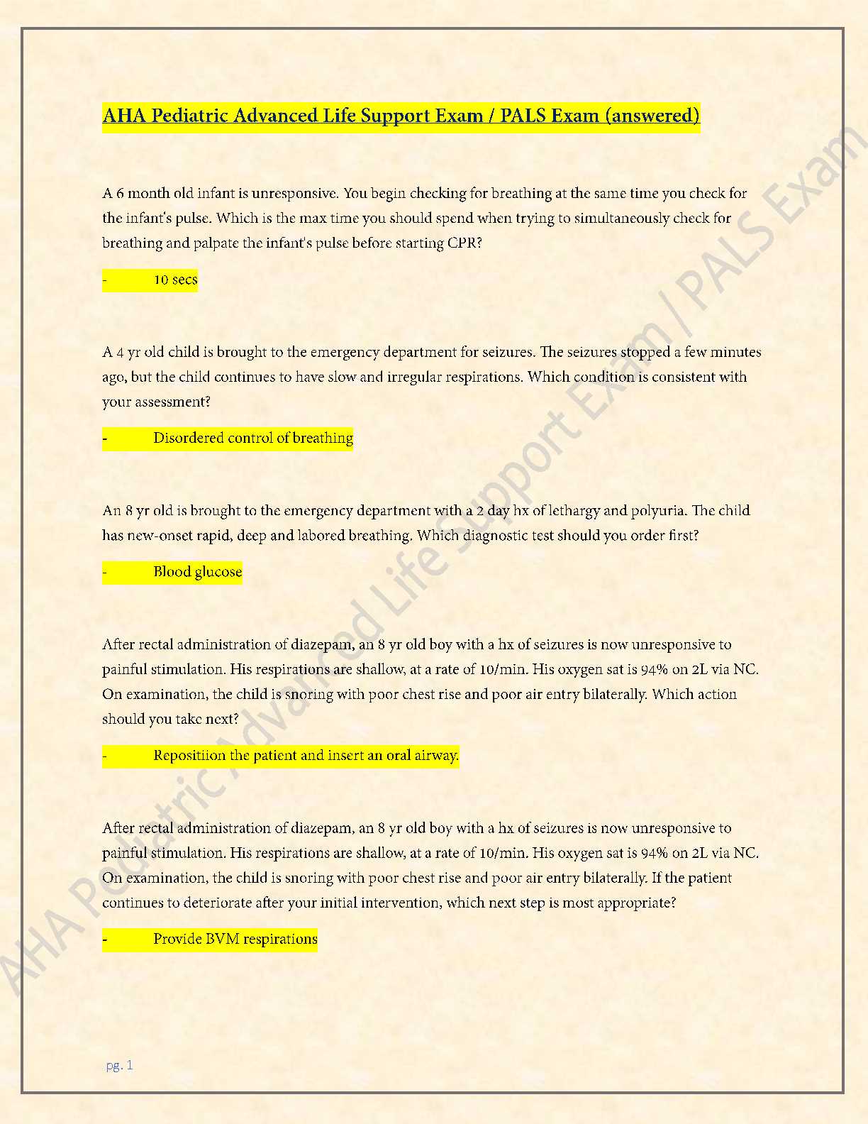 aha pals test answers