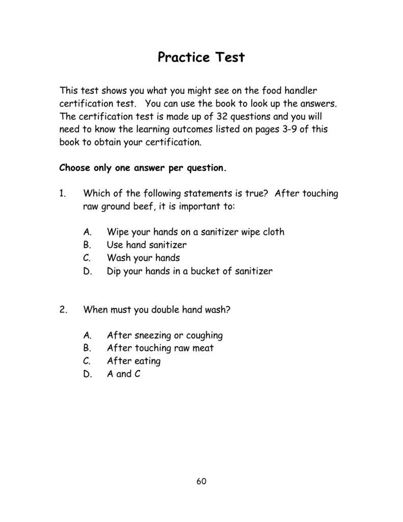 food handlers test answers