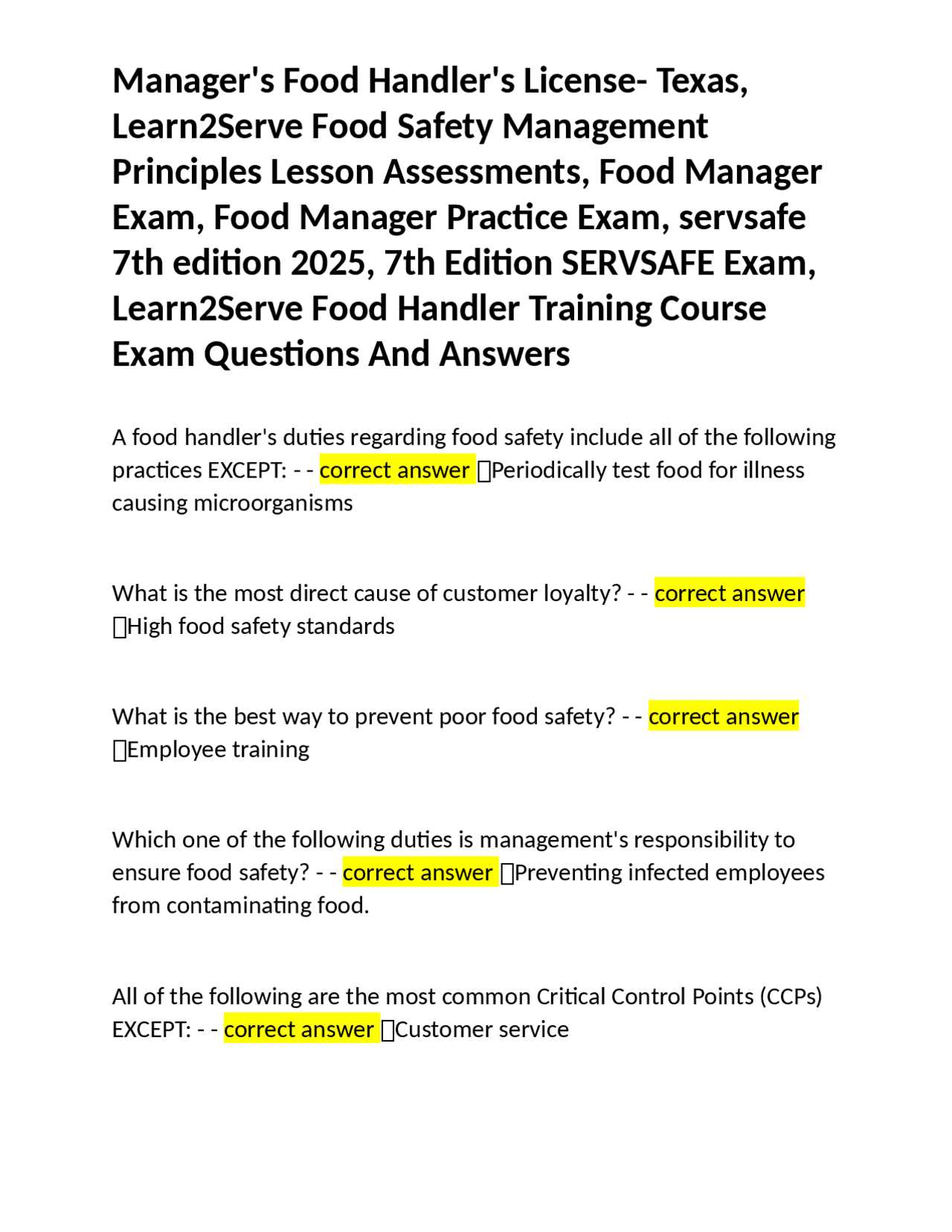 learn2serve food handlers test answers