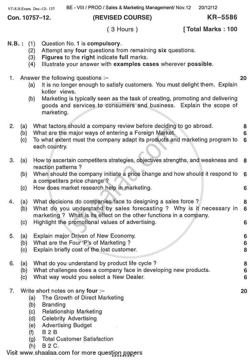 marketing management exam questions and answers