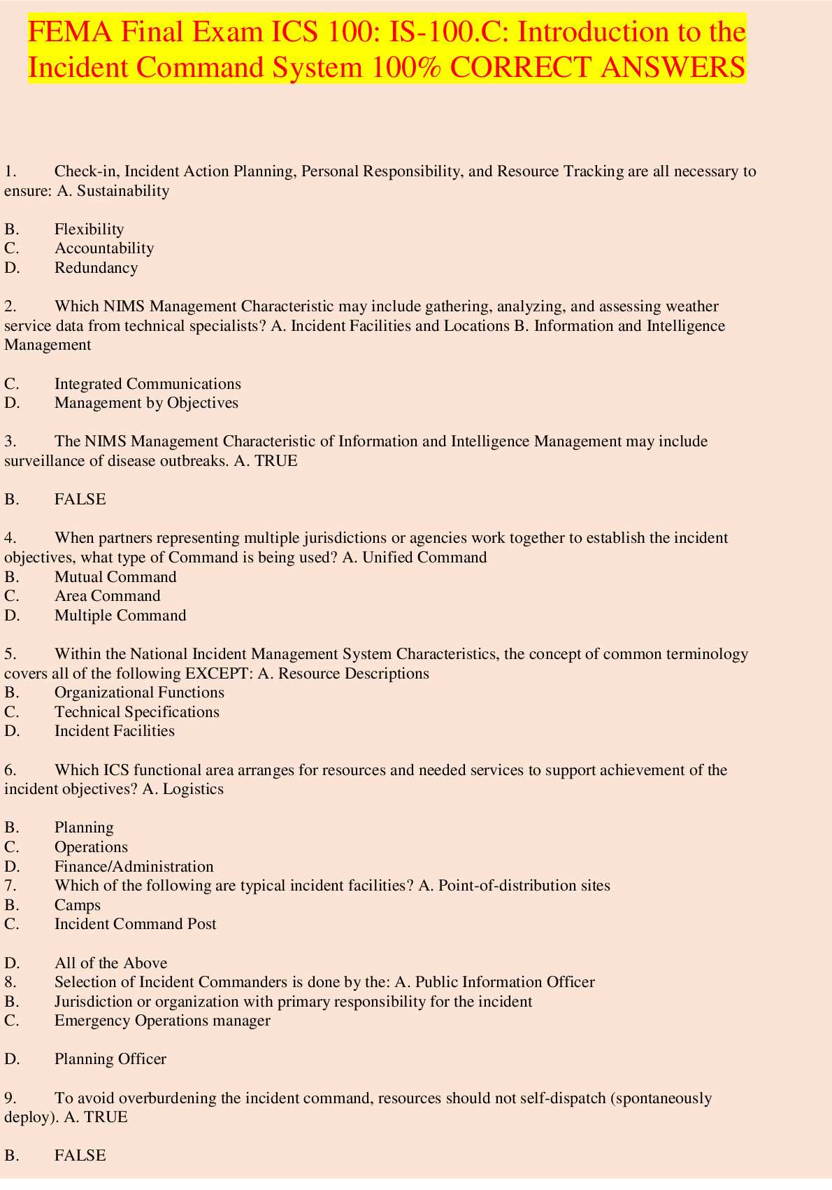 nims ics 100 final exam answers