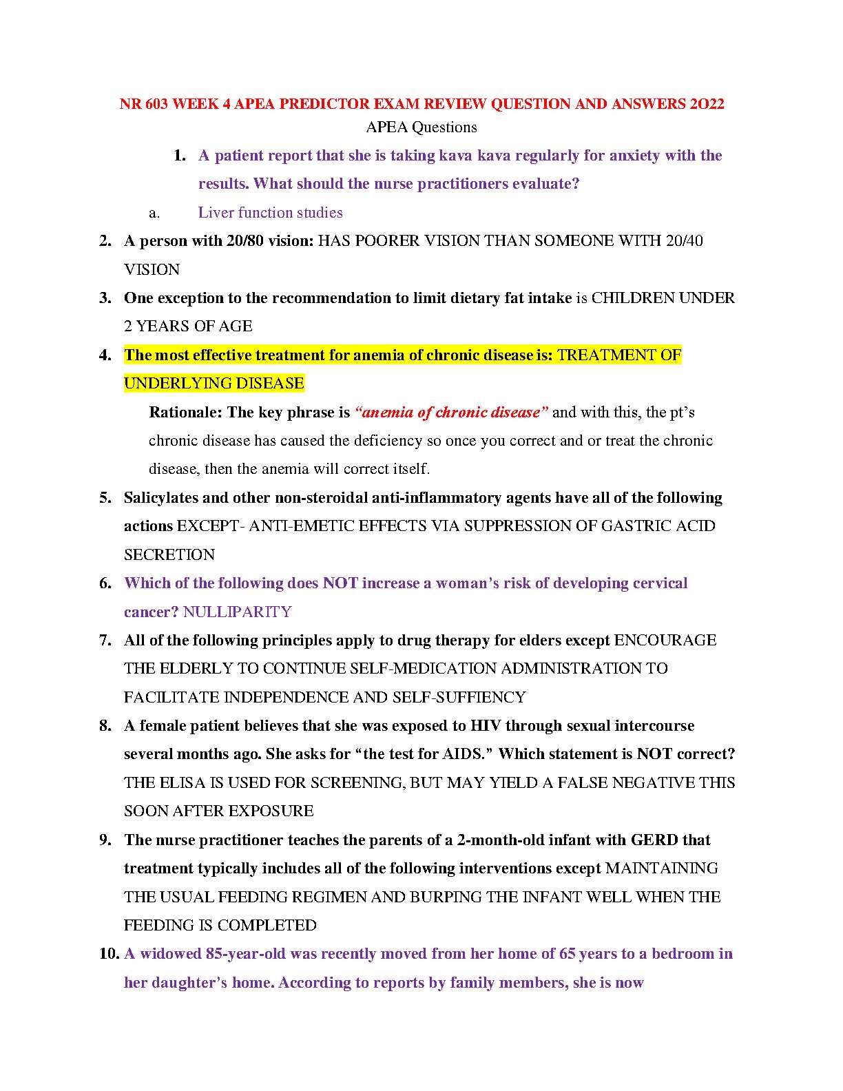 apea post predictor exam answers