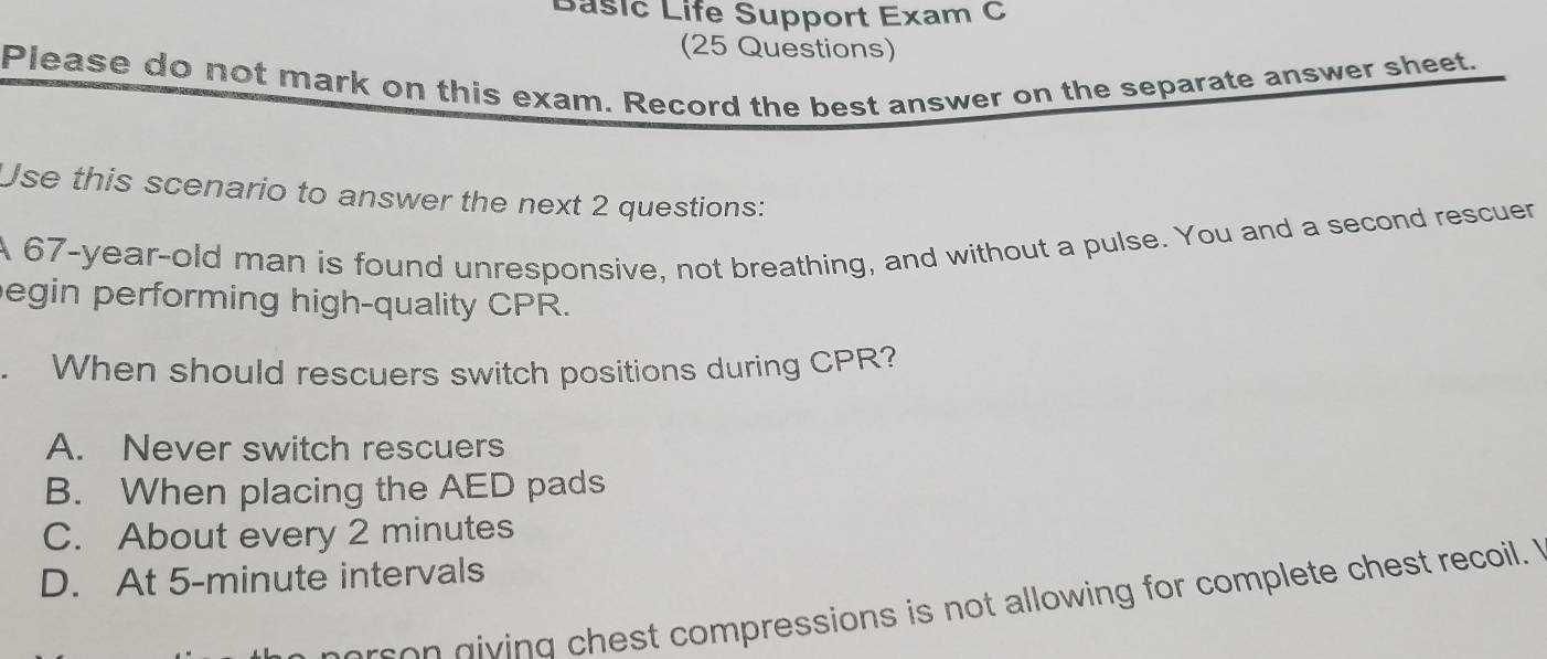 cpr questions and answers for exam