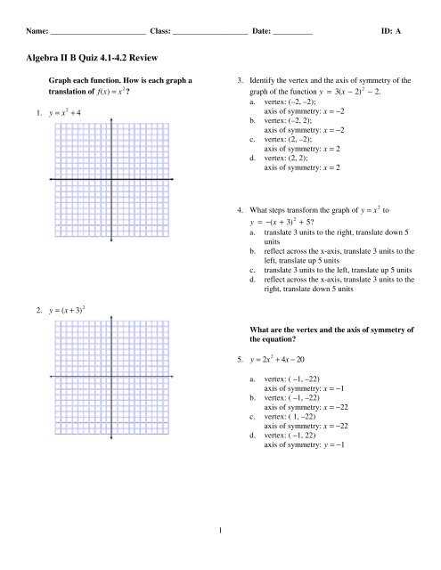 algebra 2 chapter 4 review answers