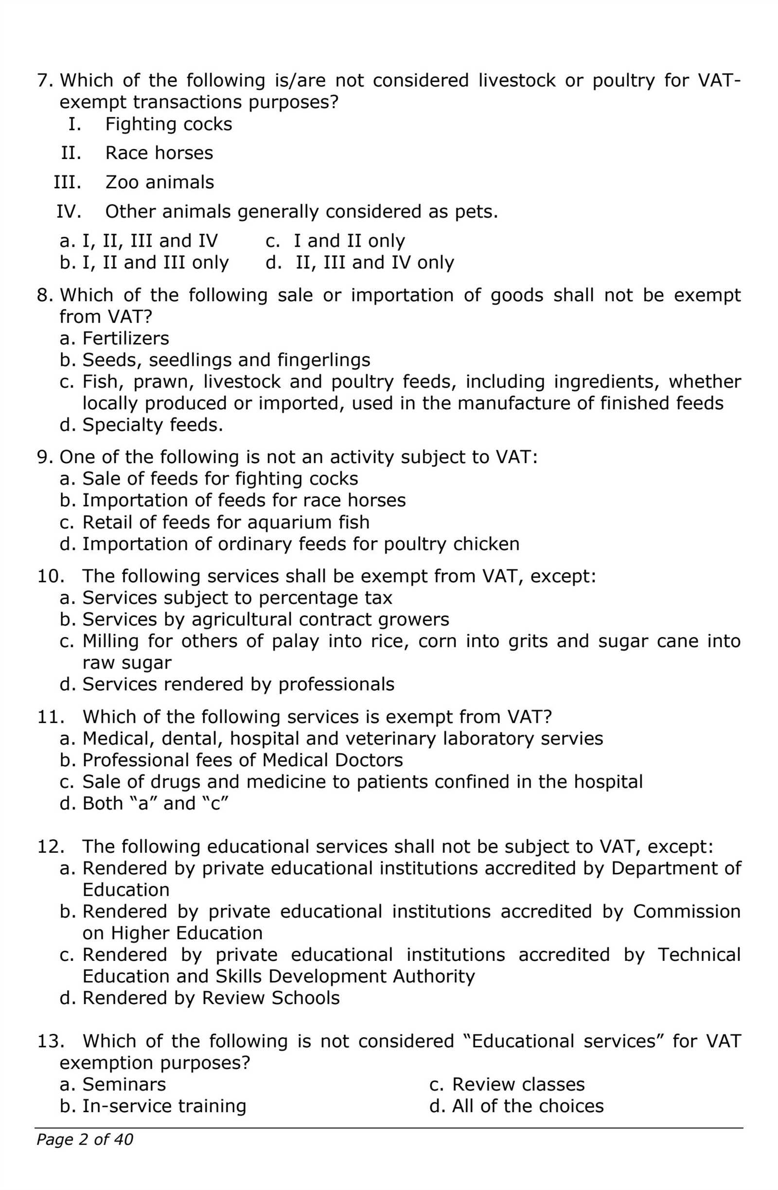 vat exam questions and answers