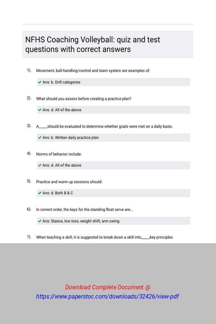 nfhs volleyball rules test answers