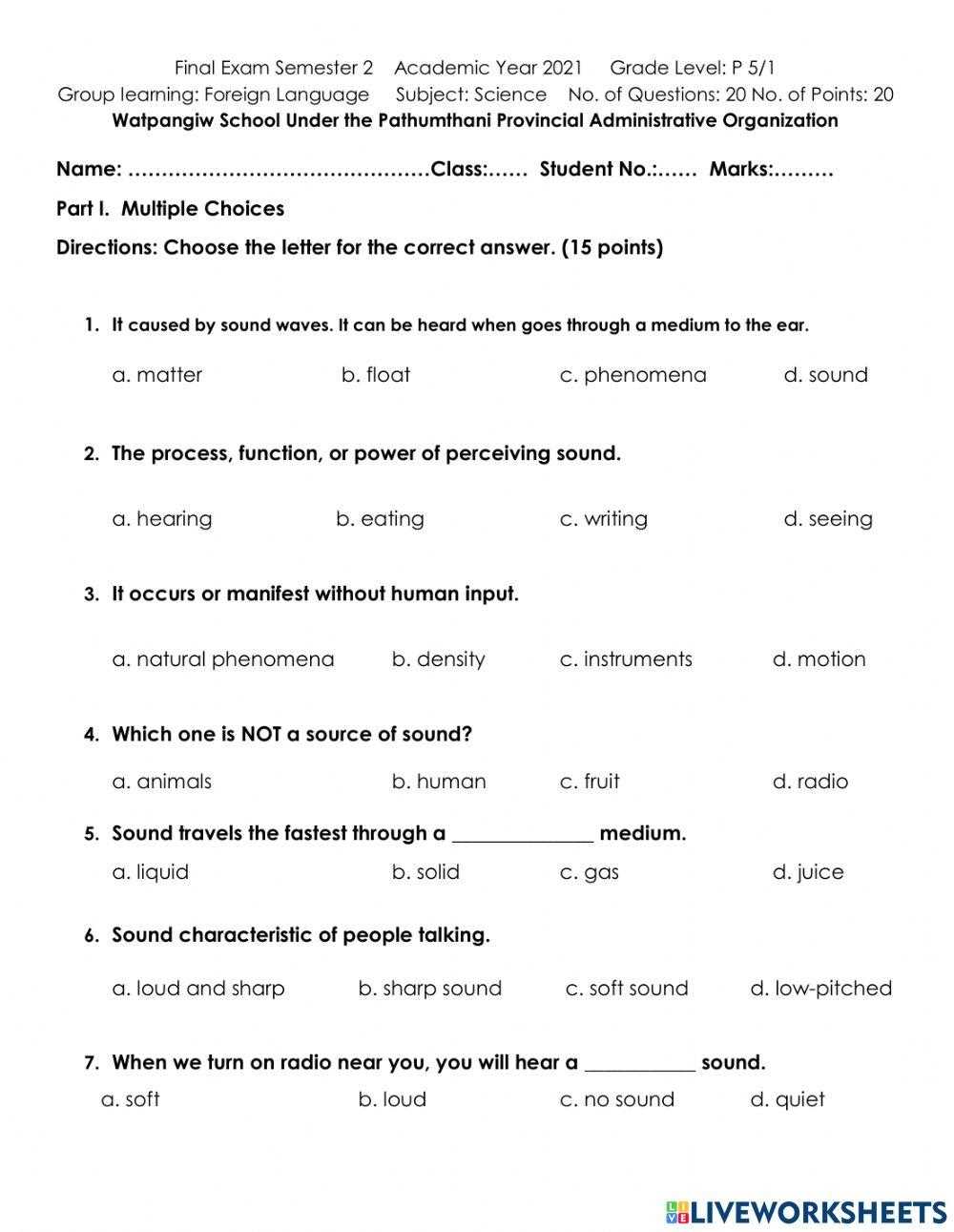 p5 exam answers