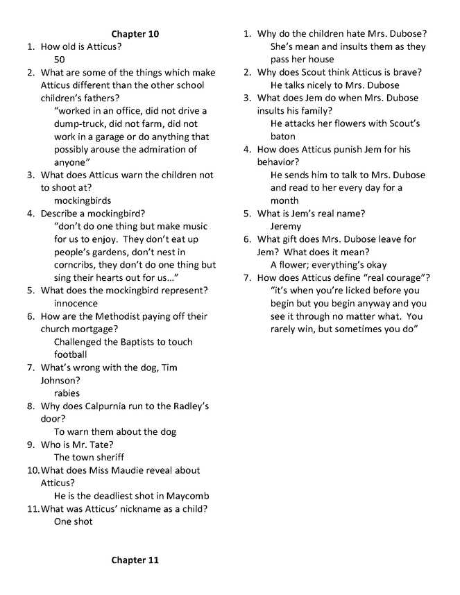 to kill a mocking bird questions and answers