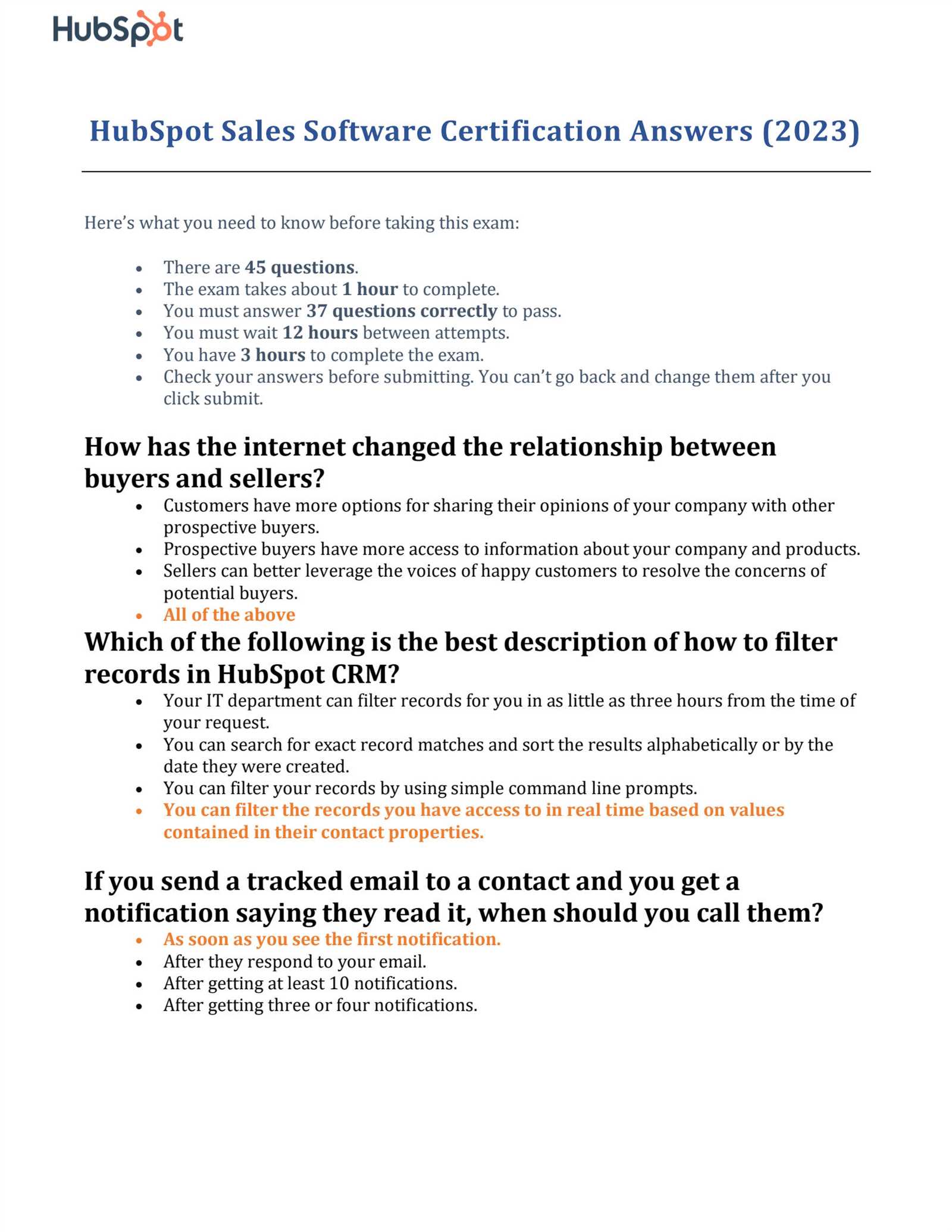 email marketing hubspot exam answers