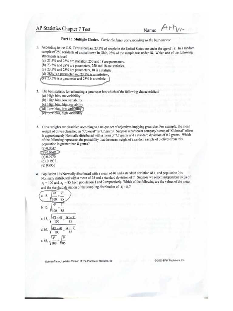 ap statistics practice exam 2 answers