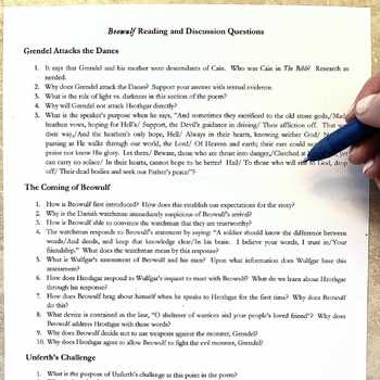 beowulf reading questions and answers