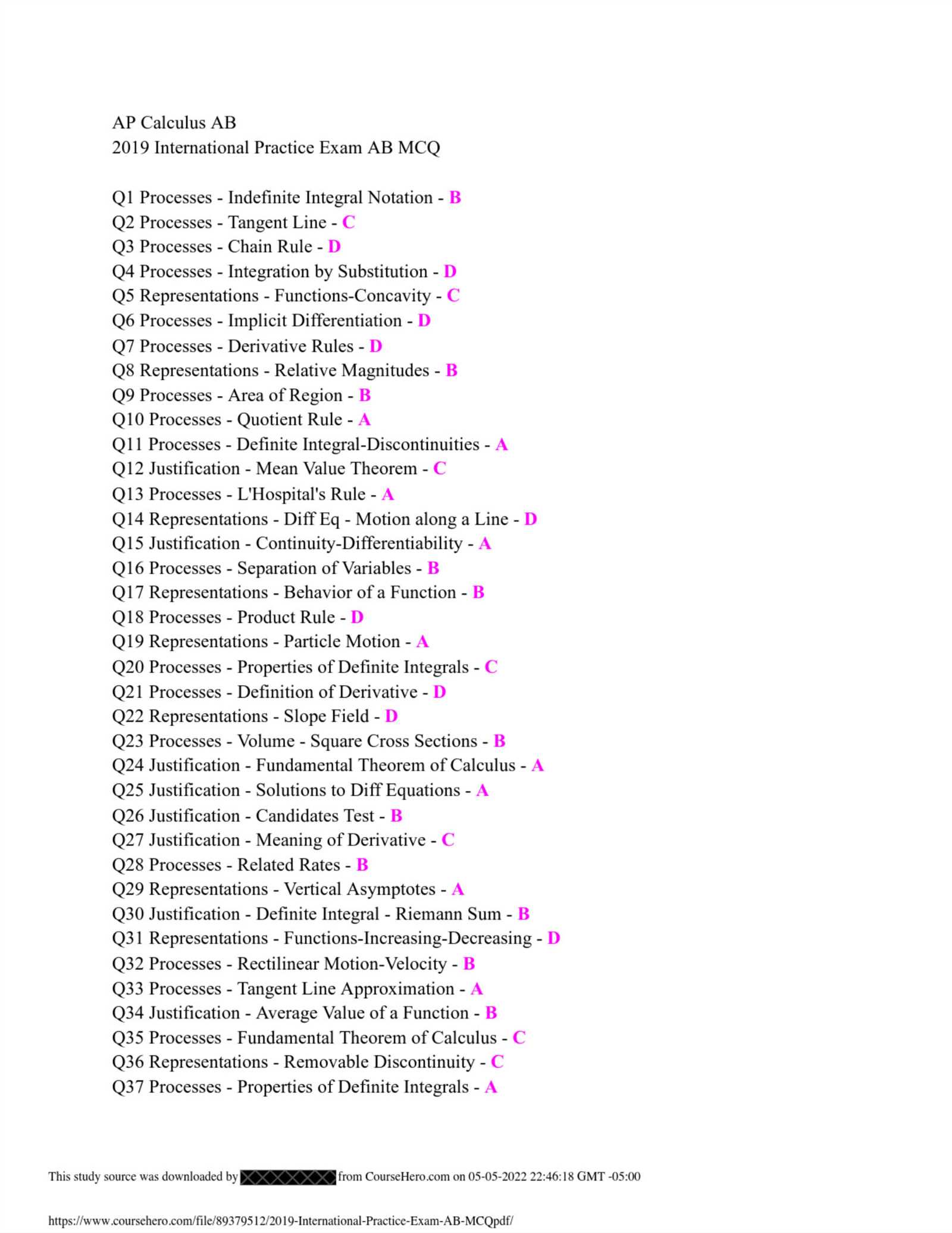 practice ap calculus ab exam with answers