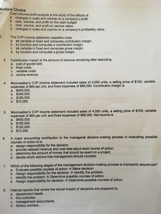 cost volume profit analysis exam questions and answers